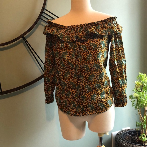J. Crew Off the Shoulder Elephant Printed Blouse - Picture 2 of 4